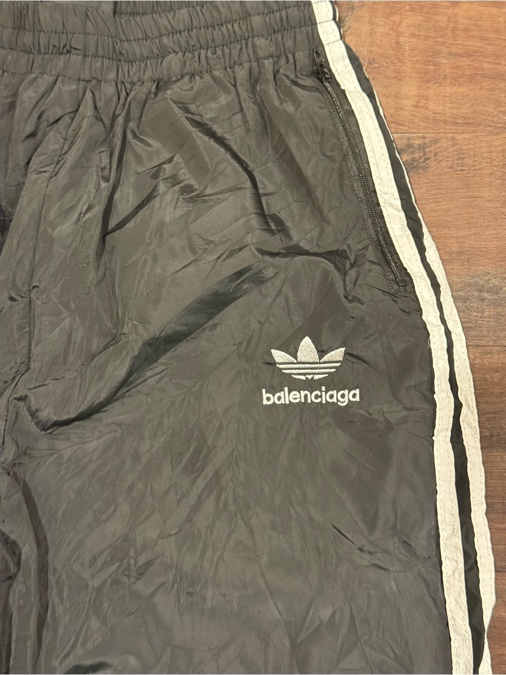 Balenciaga x adidas collab Black Track Pants with White Side Stripes